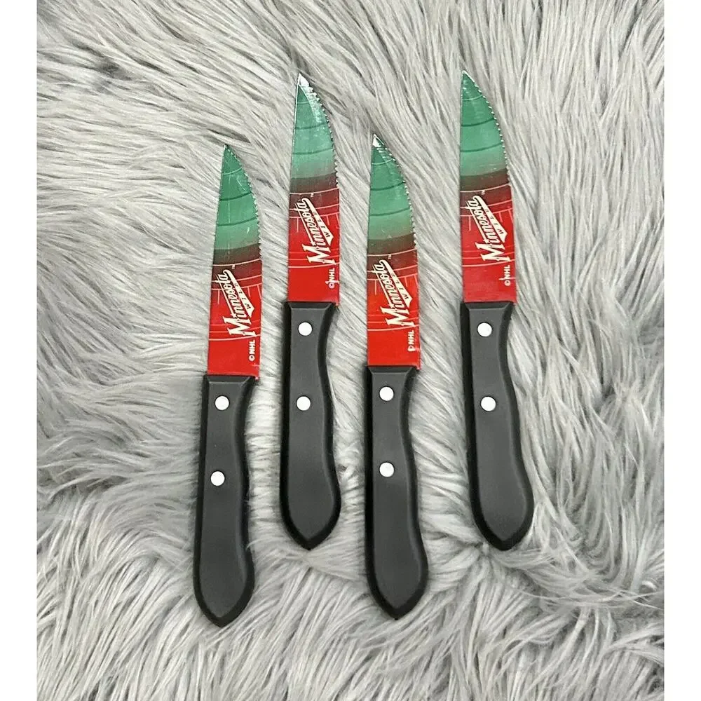 NHL Minnesota Wild Double Sided Logo Print Steak Knife 4pc Household Cutlery Set